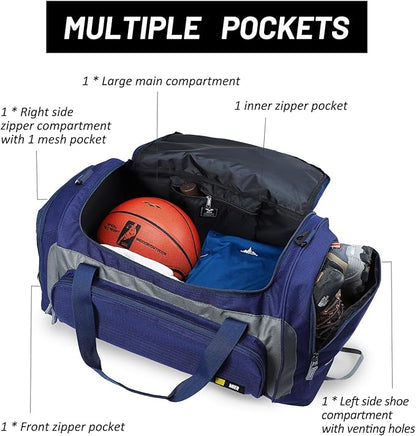 MIER Large Gym Bag for Men Sports Duffle Bag with Shoe Compartment 60L Lightweight Duffel Bags for Workout Fitness Travel, Blue