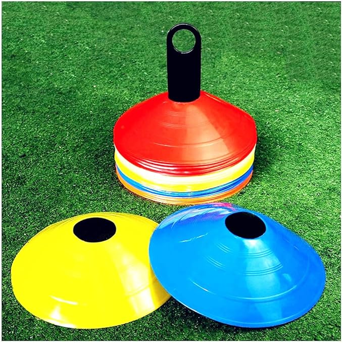 Soccer Cones (50 Pcs), Disc Cone Agility Training Sports Cone Plastic with Carry Bag & Holder for Football Basketball Drills Field Markers, (5 Colors)