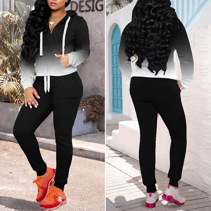 CLOCOR Track Suits for Women Set - Casual 2 Piece Outfits Sweatsuit Pocket Hoodies Long Sleeve with Patchwork Pants Set