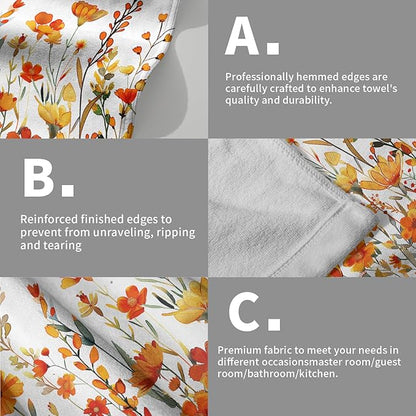 Watercolor Orange Daisy Hand Towels Fall Yellow Wildflowers Leaves Plant Bathroom Towel Autumn Floral Botanical Decorative Fingertip Season Thanksgiving Soft Absorbent Kitchen Hotel Spa Gym Towel