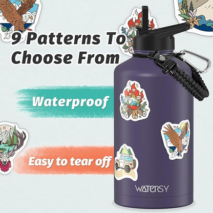 87oz Insulated Water Bottle (Cold for 48 Hrs),BPA Free&Leak Proof,1.5 Gallon Stainless Steel Water Flask,Water Jug with Straw Spout Lids for Gym,Hiking,Camping,Purple