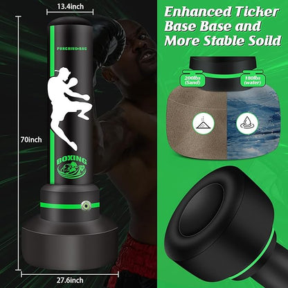 Upgrade Freestanding Punching Bag for Adults Teens Kids, 70'' Heavy Boxing Bag with Stand with Boxing Gloves, Kickboxing Bag for MMA Muay Thai Fitness Taekwondo Boxing Traning