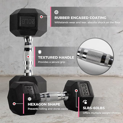 RitFit 250LB/300LB/350LB/550LB/650LB Rubber Hex Dumbbell Sets with Weights Rack, Multiple Color Choices Available, Great Gym Equipment for Home, Strength Training, Workouts