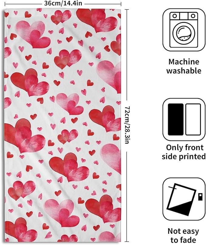 Red Love Heart Bath Hand Towels 2 Packs Happy Valentine's Day Soft Absorbent Dish Tea Towels Romantic Pink and Red Love Quick Dry Washcloths Decorative Kitchen Dish Towels for Guest Gym Spa