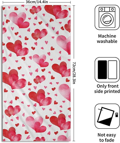 Red Love Heart Bath Hand Towels 2 Packs Happy Valentine's Day Soft Absorbent Dish Tea Towels Romantic Pink and Red Love Quick Dry Washcloths Decorative Kitchen Dish Towels for Guest Gym Spa