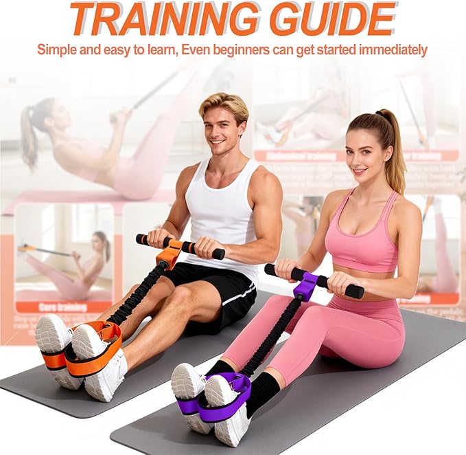 2026 Upgrade Pedal Resistance Bands with Handle - Multifunction Foot Pedal Resistance Band with Training Poster - Fashion Puller Exercise Equipment for Abdomen, Waist, Arm, Core, Leg