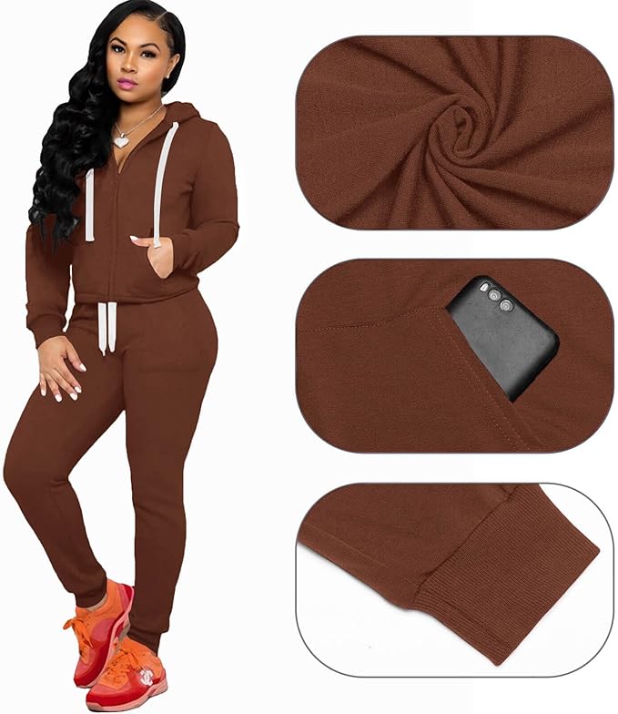 CLOCOR Track Suits for Women Set - Casual 2 Piece Outfits Sweatsuit Pocket Hoodies Long Sleeve with Patchwork Pants Set