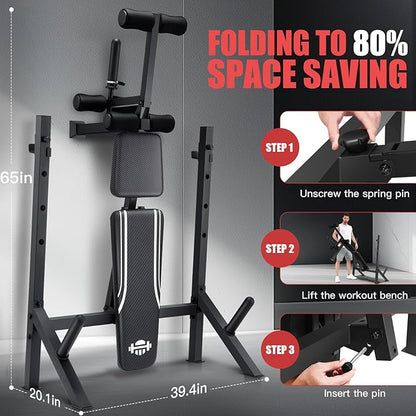 ANCHEER 900LBS Weight Bench Set with Squat Rack, Adjustable Bench Press Set with Leg Extension and Leg Curl, Flat Incline Decline Workout Bench for Home Gym Full Body Strength Training