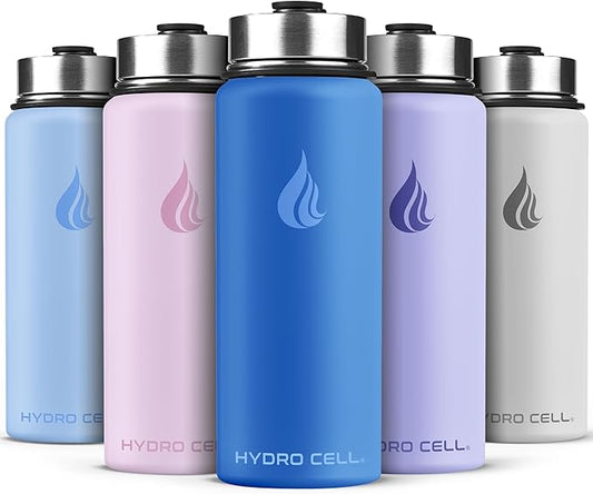 HYDRO CELL Stainless Steel Insulated Water Bottle with Straw - For Cold & Hot Drinks - Metal Vacuum Flask with Screw Cap and Modern Leakproof Sport Thermos for Adults (Denim 18oz)