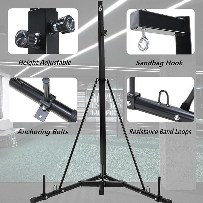Height Adjustable Punching Bag Stand, Heavy Duty Boxing Stand, Steel Sandbag Rack - Supports Up to 150 lbs for Home Gym Fitness