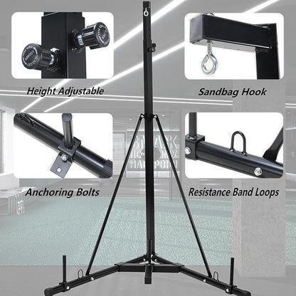 Height Adjustable Punching Bag Stand, Heavy Duty Boxing Stand, Steel Sandbag Rack - Supports Up to 150 lbs for Home Gym Fitness