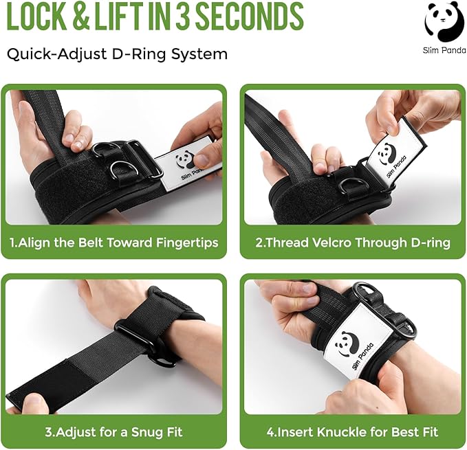 Slim Panda Weight Lifting Straps With Double Cuffed D Ring, Wrist Support for Men Women ,Heavy Duty Thick Comfortable Lifting Straps, Secure Fit, Enhanced Grip, Straps for Weightlifting & Strength Training
