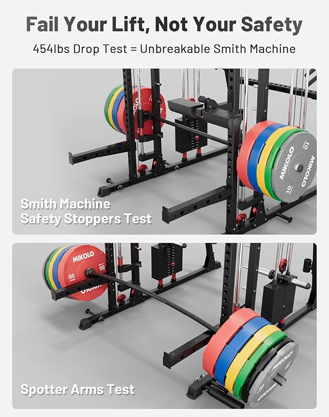 Mikolo M4 2.0 Smith Machine, 2200lbs Squat Rack with LAT-Pull Down System & Cable Crossover Machine, Training Equipment with Leg Hold-Down Attachment