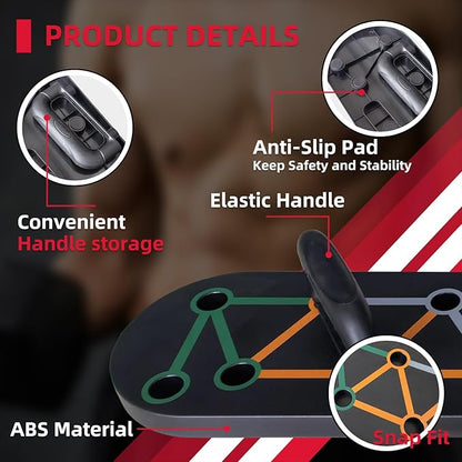 Foldable Push Up Board System 10-in-1 Multifunctional Push Up Bar for Full-Body Strength Training with Pushup Handles, Portable Home Gym Equipment Chest & Arm Muscle Builder for Men & Women