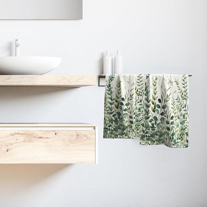Sage Green Eucalyptus Hand Bath Towel Watercolor Leaves Butterfly Soft Absorbent Washcloths Nature Themed Leaf Plants Bathroom Decor Spring Botanical Kitchen Tea Dish Towels for Home Hotel 2 Pack