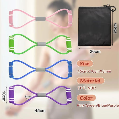 Figure 8 Fitness Band for Home Workouts, Arm Chest & Shoulder Exercise, Stretch Band for Strength Training, Men & Women (4pcs),Gift for Christmas
