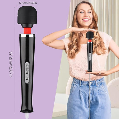 Wired Powerful Handheld Wand Massager, Strong Personal Vibration Massage for Sports Recovery, Back Muscle Aches, Whole Body Pain (Black)