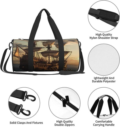 Sports Gym Bag for Women Men Travel Duffel Bag Tote Weekender Bag Carry on Overnight Bag for Travel Swimming Fitness Workout Sports Fantasy pirate ship Duffle Bag