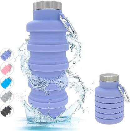 YCT Collapsible Water Bottle 17oz（500ml），Travel Portable Sport Water Bottle，Reusable Silicone Foldable Water Bottles for Gym Camping Hiking (Purple)