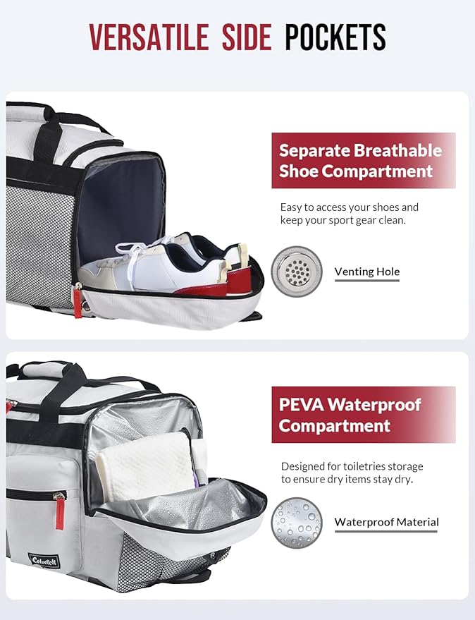 Gym Bag for Men Women with Shoes Compartment 3-in-1 Sports Travel Duffel Bag Multipurpose Weekender Overnight Backpack with Wet Pocket - Grey