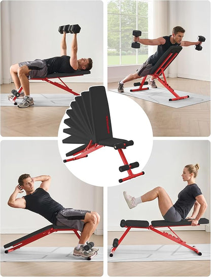 SPORTSOUL 880LB Weight Bench for Home Gym, 8-Position Backrest Adjustable Workout Bench for Strength Training – Incline Decline Flat, Foldable & Compact for Small Space Apartment Room Garage