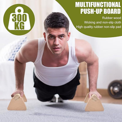 Pushup Handle Wood, Wooden Parallettes Bars for Calisthenics & Handstand Training, Push Up Bars with Non-Slip Base, Push-up Stand Strength Training & Home Gym Workout Equipment for Men Women