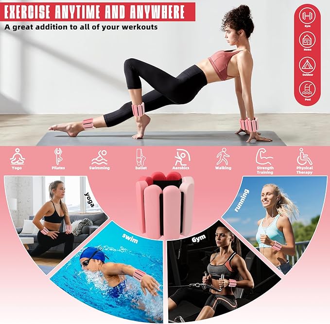 Ankle Weights for Women Men, Silicone Wrist Weights Set of 2 - Wearable Leg Weights/Arm Weights Ideal for for Home Gym Workout, Running, Yoga, Pilates, Barre, Exercise, Strength Training
