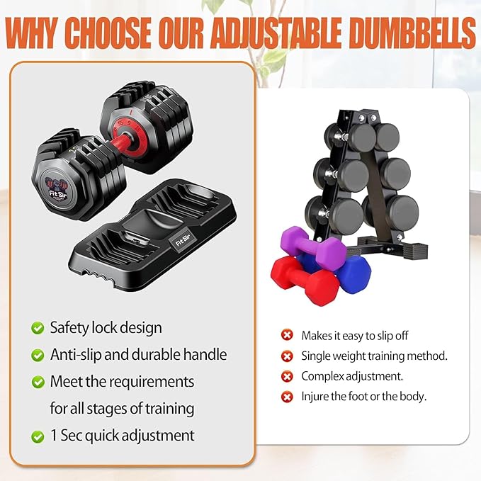 Adjustable Dumbbell Set, 10-in-1 25LB/55LB Ajustable Dumbbells with Safe Locking System, Enclosed Storage Tray, 1 Sec Fast Adjustment, Comfortable Non-Slip Textured Grip, Suitable for Home Gym Workouts Men and Women
