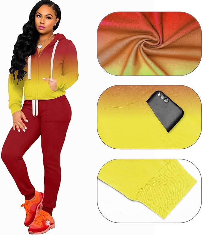 CLOCOR Track Suits for Women Set - Casual 2 Piece Outfits Sweatsuit Pocket Hoodies Long Sleeve with Patchwork Pants Set
