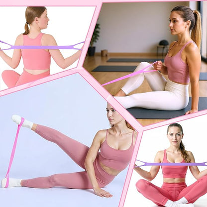2pcs Figure 8 Resistance Bands for Arms Resistance Bands with Handles for Working Out Back Leg Stretcher Portable Exercise Equipment for Yoga Pilates Stretching Physical Therapy Pink & Blue