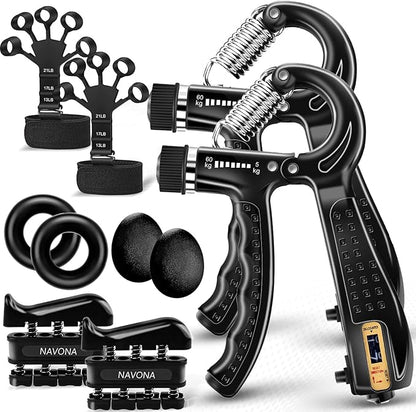 10 PCS Grip Strength Trainer Kit, Hand Gripper Strengthener, Forearm Strengthener, Finger Strengthener, Finger Exerciser, Stress Relief Ball,Forearm Workout Ring for Muscle Building and Injury Recover