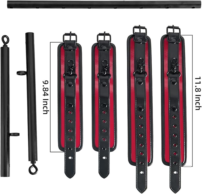 Spreader Bar Heavy Duty Stainless Steel Expandable Bar Home Gym with 4pcs Furry Crocodile Red Adjustable Strap,Sports Aid Training Pilates Aid Kit,Indoor Yoga Set