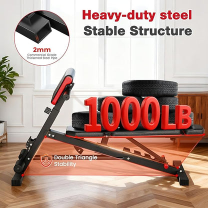 ALSO GO Adjustable Weight Bench, Workout Benches with Leg Extension & Extended Headrest, Foldable Incline Decline Bench Press, Roman Chair, Full Body Strength Training Equipment for Home Gym