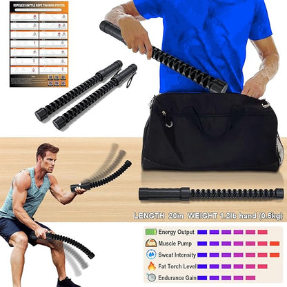 Ropeless Battle Ropes, Cordless Weighted Workout Ropes with Flexible Design, Low Impact Portable No Noise Fitness Equipment for Apartment Home Gym, Arm Training HIIT Cardio for Men & Women