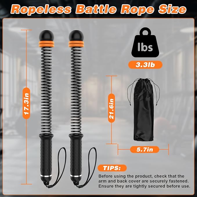 Ropeless Battle Ropes for Home Gym, Portable Cordless with Storage Bag & 8 Adjustable Weight Rings, Heavy Duty Fitness Rope for HIIT, Strength, High Calorie Burn & Low-Impact Cardio for Men & Women