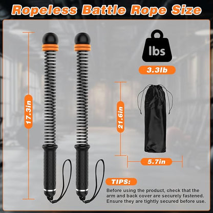 Ropeless Battle Ropes for Home Gym, Portable Cordless with Storage Bag & 8 Adjustable Weight Rings, Heavy Duty Fitness Rope for HIIT, Strength, High Calorie Burn & Low-Impact Cardio for Men & Women
