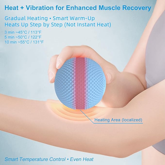 Vibrating Massage Ball with Heat, 7 Modes, Memory, Myofascial Release, Deep Tissue Muscle Recovery Ball for Trigger Point Massage - Mobility Ball Back & Hip Flexor Release Tool (Blue)
