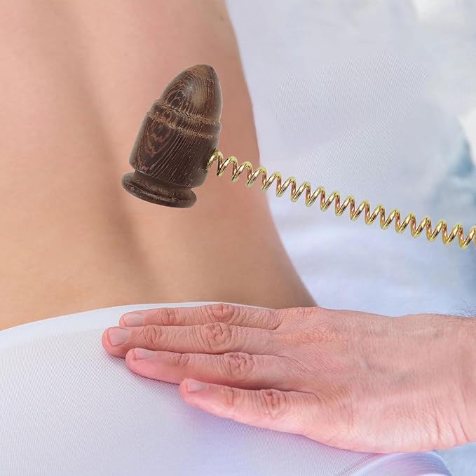 Wooden Spring Massage Hammer,Long Size Manual Lymphatic Drainage Massage Hammer,Wood Therapy Body Massager,Brown,15.5 Inches,1 Piece