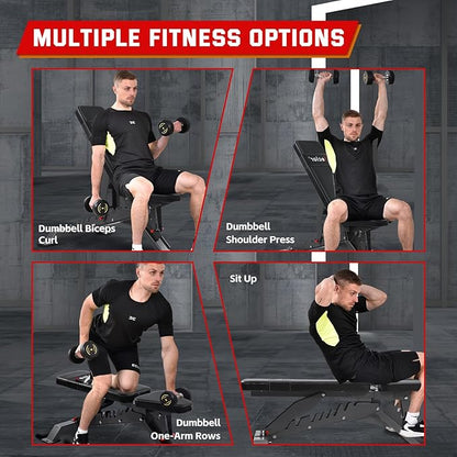 Commercial Adjustable Weight Bench with 1400LB Capacity for Home Gym, Flat/Incline/Decline Bench - Bench Press 2.2" Thick Pad,Black