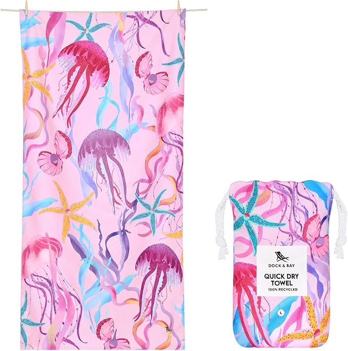 Dock & Bay Kid's Towel - for Beach Use - Quick Dry, Sand Free - Compact, Lightweight - 100% Recycled - Includes Bag - Ready for This Jelly, Medium (130x70cm, 51x28)