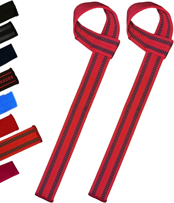25" Powerlifting Straps (Pair) – Dominate Deadlifts with Heavy Duty Cotton Wrist Wraps – Maximum Grip Support for Strength Training & Weightlifting – Red with Gray Stripe – For All Lifters: Newbies, Pros, Young Guns & Gym Vets