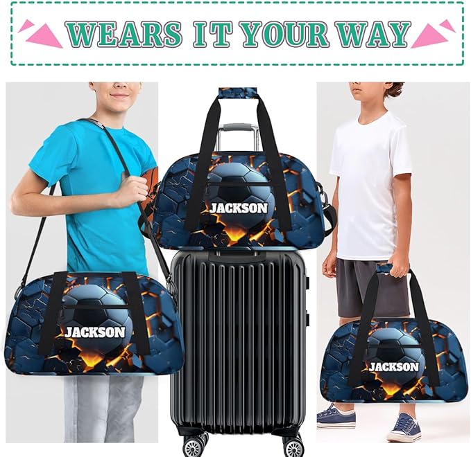 Personalized Soccer Gym Bags for Kids Boys with Custom Name Sport Bags for Training Travel Overnight Weekender, Dark Blue