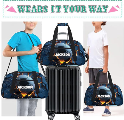 Personalized Soccer Gym Bags for Kids Boys with Custom Name Sport Bags for Training Travel Overnight Weekender, Dark Blue