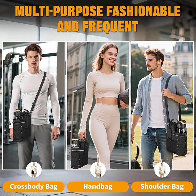 HUNTVP Magnetic Gym Bag Water Bottle Carrier Holder with Shoulder Strap & Phone Pockets, 64oz Large Magnetic Water Bottle Bag Pouch for Gym Fitness Accessories for Men and Women (4 Strong Magnets)