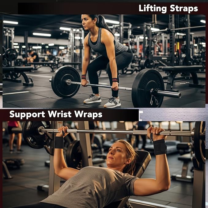 Wrist Wraps for Weightlifting & Lifting Straps Set for Strength Training, Deadlifting, Powerlifting Gym Straps, Durable Wrist Support for Men & Women