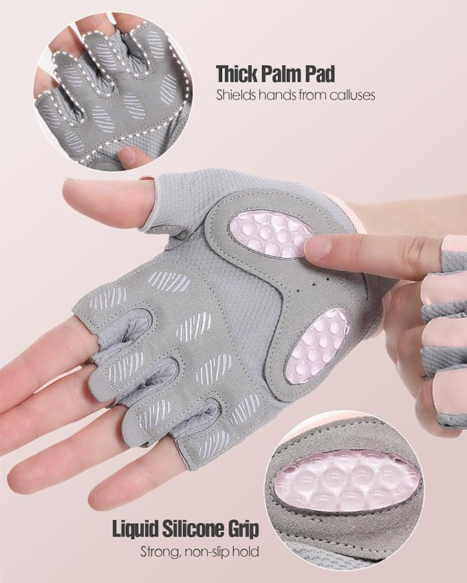 Workout Gloves for Men & Women – Fingerless Gym Gloves for Weight Lifting, Crossfit, Fitness, Exercise & Training with Silicone Grip Dots for Secure Hold & Palm Padding Protection
