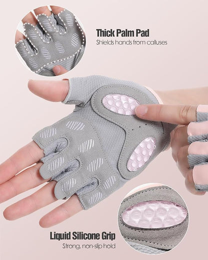 Workout Gloves for Men & Women – Fingerless Gym Gloves for Weight Lifting, Crossfit, Fitness, Exercise & Training with Silicone Grip Dots for Secure Hold & Palm Padding Protection