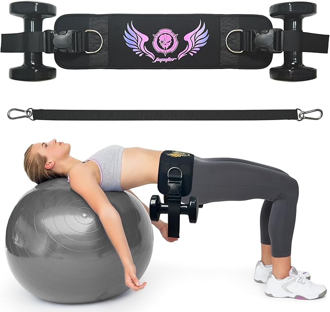 Jupiter 2-in-1 Hip Thrust Belt for Women & Men – Heavy Duty Glute Workout Equipment for Dumbbell, Kettlebell & Plate Exercises – Supports 300 lbs – Weighted Dip Belt for Home & Gym Workouts