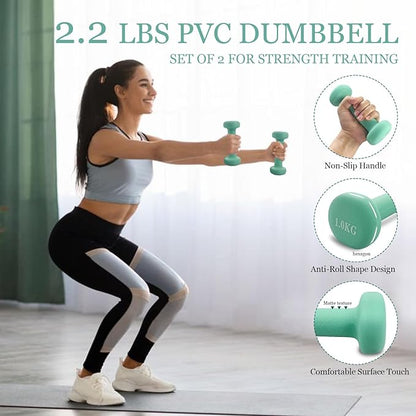 Pilates Equipment Kit for Home Workout, Pilates Ring and Ball Set with 2.2lb *2 Dumbbells, Fabric Resistance Bands, Tape Measure, Bag, Pilates Essentials Accessories for Women Yoga