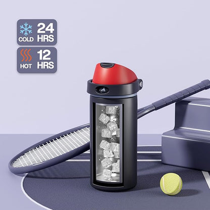 POWCAN 18 oz Stainless Steel Water Bottle: 2-in-1 Push-Button Spout & Quick-Flip Straw, Leakproof, Cold 24Hrs, Fits Car Cup Holder, Insulated Vacuum Flask for Sports, Trip, School Gift (Storm Hammer)